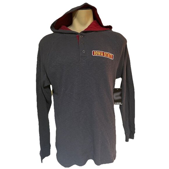 Iowa State Cyclones Colosseum Grey Hooded Waffle Henley LS Shirt Men's L NEW - Picture 1 of 6